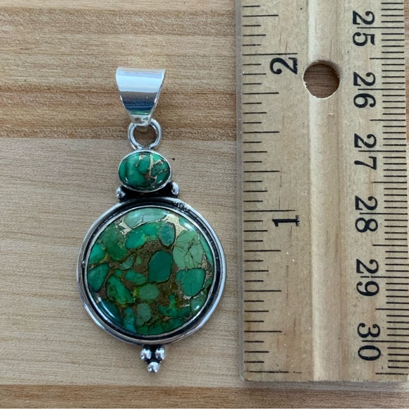 Green Copper Turquoise Solid 925 Sterling Silver Pendant - Picture 3 of 4